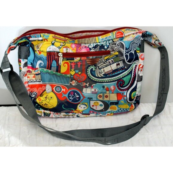 LeSportsac Nautical Fishy Love Large Shoulder Purse Expandable Adjustable. - Picture 4 of 10